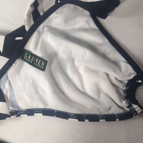 Lauren Ralph Lauren Bikini Set 12 Swim Suit Halter Triangle Navy Blue White Gold - Picture 8 of 16